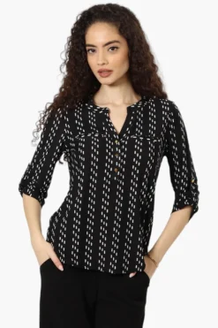 Beechers Brook Striped Roll Up Sleeve Henley Shirt - Black