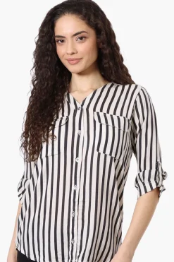 Beechers Brook Striped Roll Up Sleeve Blouse - White