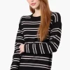 Beechers Brook Striped Round Neck Pullover Sweater - Black