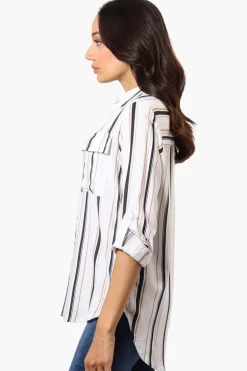 Beechers Brook Striped Roll Up Sleeve Blouse - White