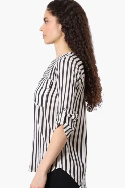 Beechers Brook Striped Roll Up Sleeve Blouse - White