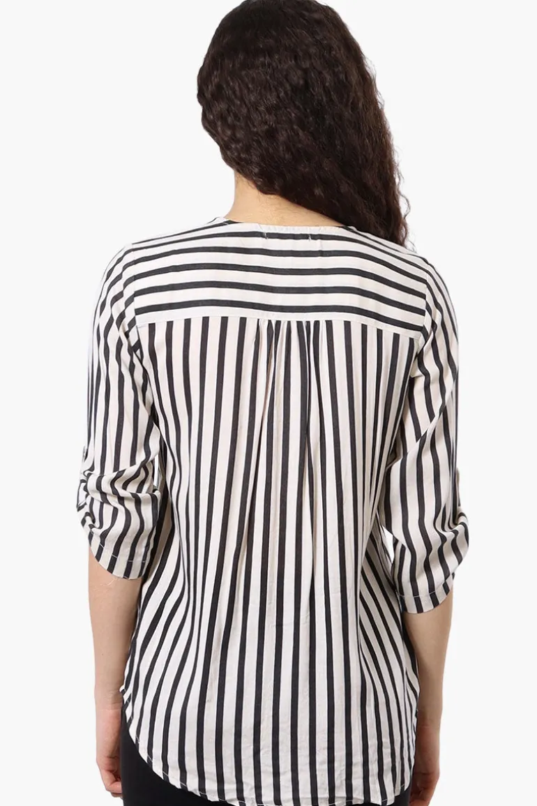 Beechers Brook Striped Roll Up Sleeve Blouse - White