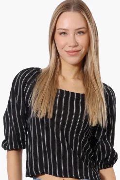 Beechers Brook Striped Square Neck Cropped Blouse - Black