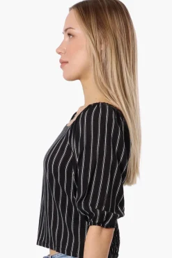 Beechers Brook Striped Square Neck Cropped Blouse - Black