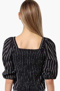 Beechers Brook Striped Square Neck Cropped Blouse - Black