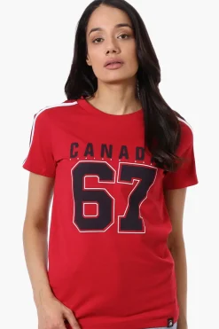 Canada Weather Gear 67 Print Stripe Detail Tee - Red