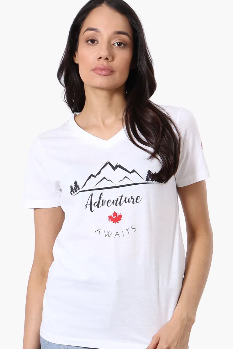 Canada Weather Gear Adventure Awaits Print Tee - White