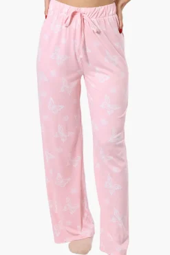Canada Weather Gear Butterfly Pattern Wide Leg Pajama Pants - Pink