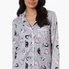 Canada Weather Gear Cat Pattern Button Down Pajama Top - Grey