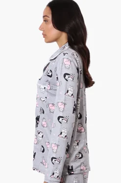 Canada Weather Gear Cat Pattern Button Down Pajama Top - Grey