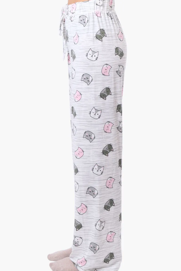 Canada Weather Gear Cat Pattern Wide Leg Pajama Pants - White