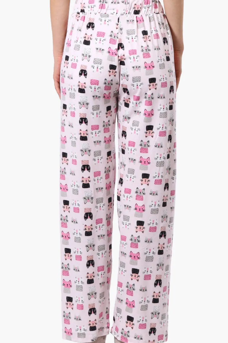 Canada Weather Gear Cat Pattern Wide Leg Pajama Pants - Pink