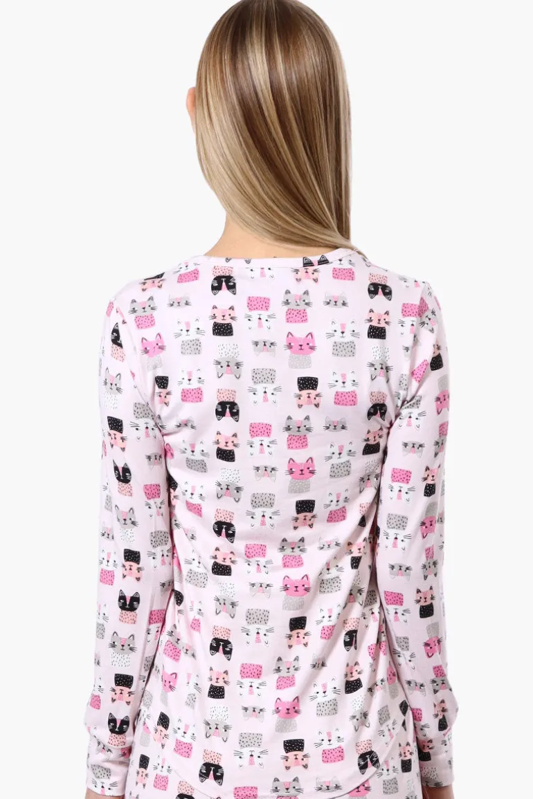 Canada Weather Gear Cat Pattern Henley Pajama Top - Pink