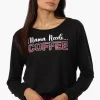 Canada Weather Gear Coffee Print Drawstring Pajama Top - Black
