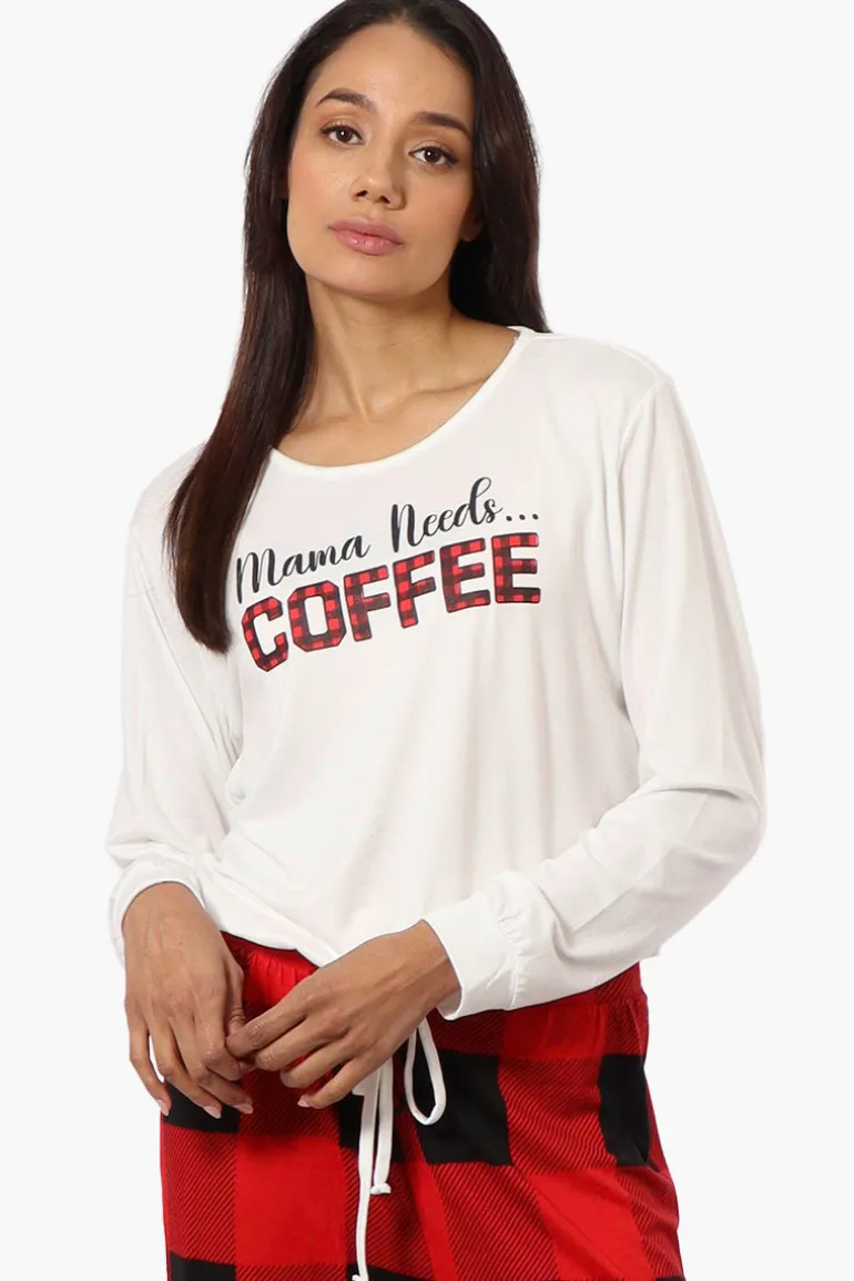 Canada Weather Gear Coffee Print Drawstring Pajama Top - White