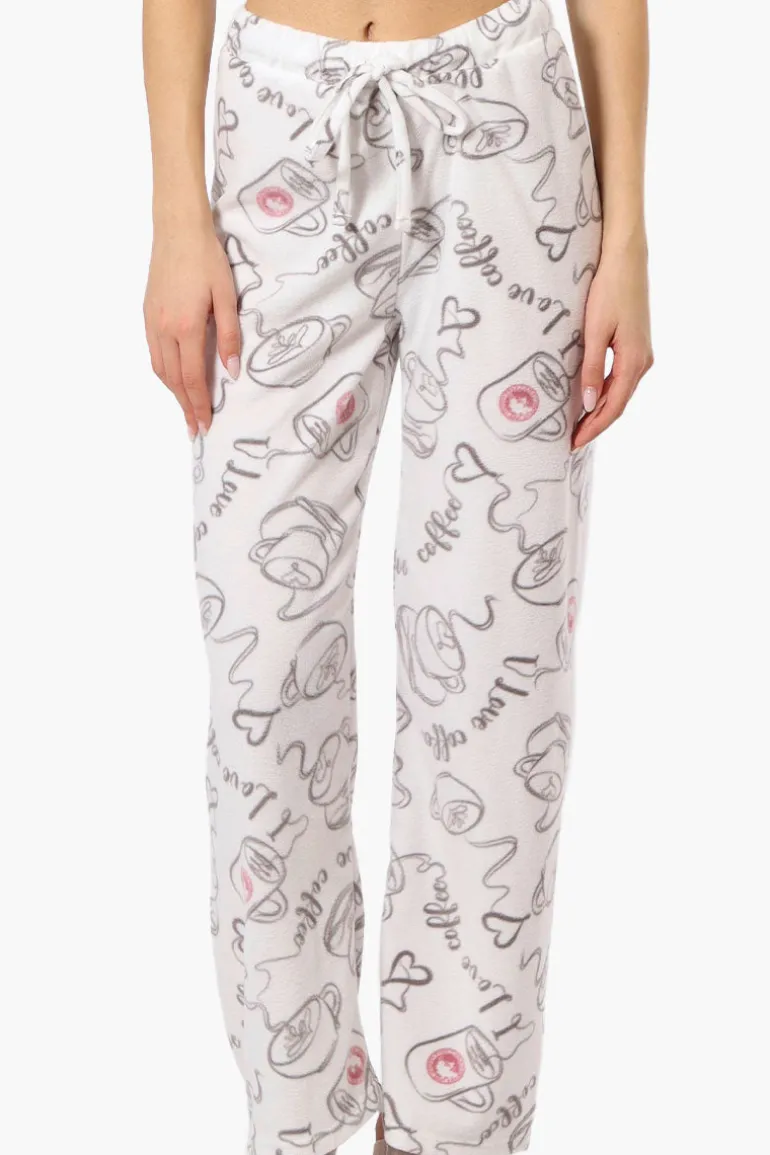 Canada Weather Gear Coffee Pattern Wide Leg Pajama Pants - White