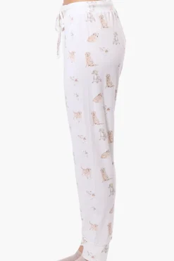 Canada Weather Gear Dog Pattern Tie Waist Pajama Pants - White