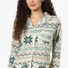 Canada Weather Gear Festive Pattern Button Down Pajama Top - Green