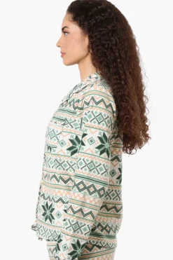 Canada Weather Gear Festive Pattern Button Down Pajama Top - Green