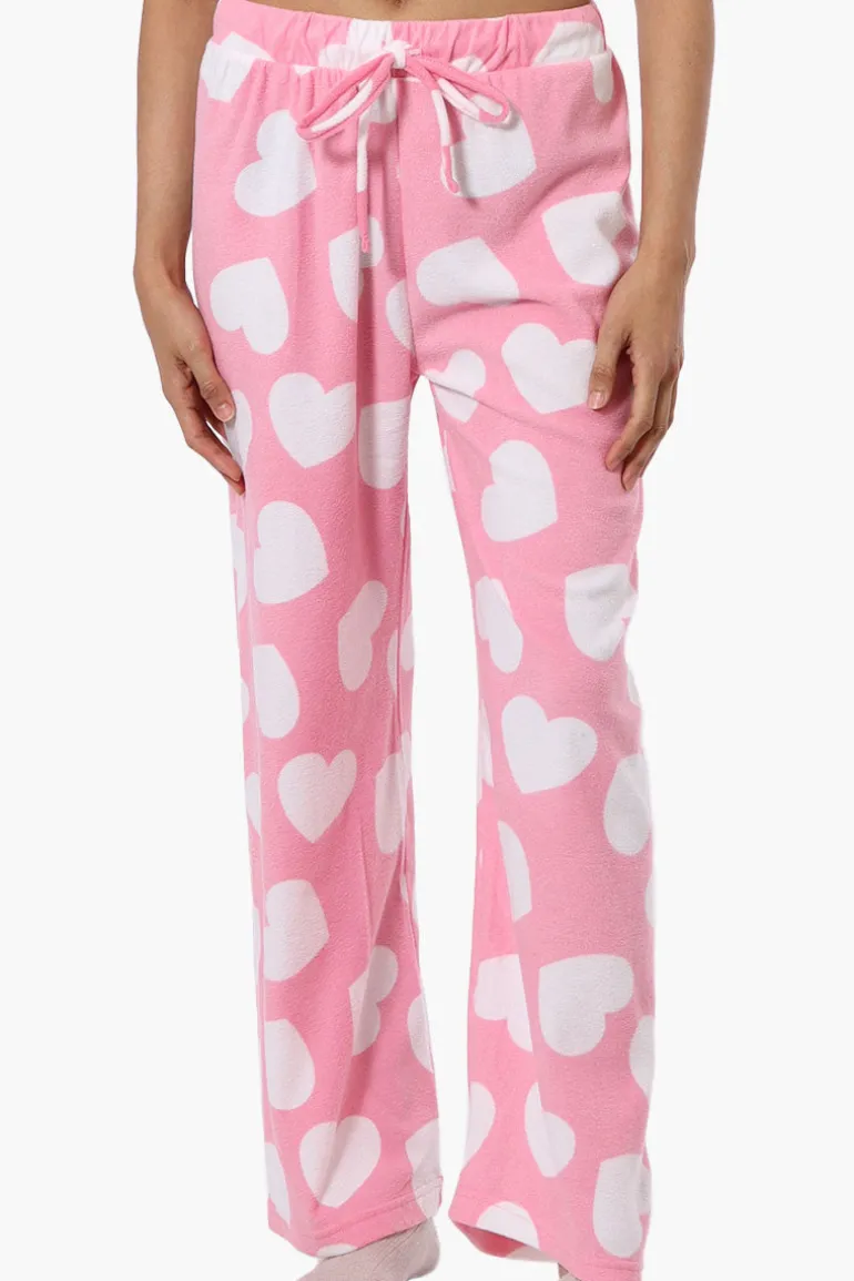 Canada Weather Gear Heart Pattern Wide Leg Pajama Pants - Pink