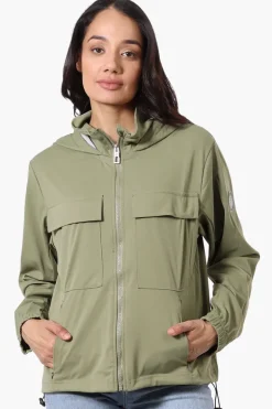 Canada Weather Gear Hooded 4 Pocket Zip Up Lightweight Jacket - Olive