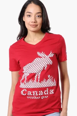 Canada Weather Gear Moose Print V-Neck Tee - Red