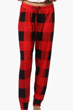 Canada Weather Gear Plaid Tie Waist Jogger Pajama Pants - Red
