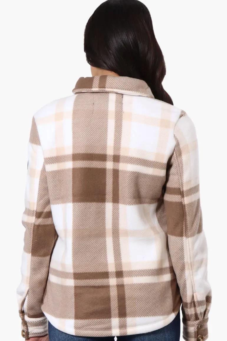 Canada Weather Gear Plaid Fleece Button Up Lightweight Jacket - Cream