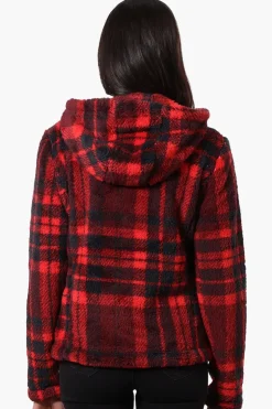 Canada Weather Gear Plush Plaid Hooded Lightweight Jacket - Red