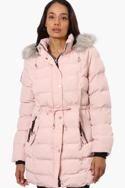 Canada Weather Gear Tie Waist Vegan Fur Hood Parka Jacket - Pink