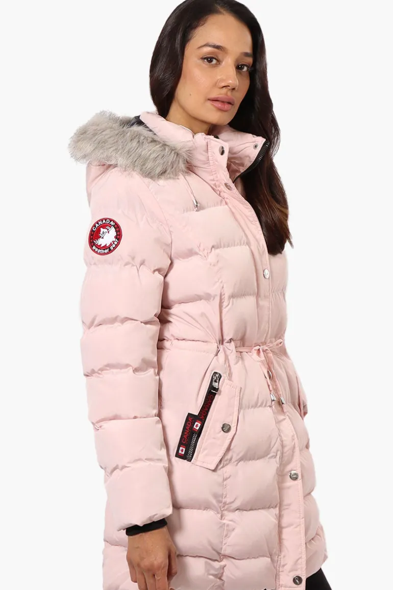 Canada Weather Gear Tie Waist Vegan Fur Hood Parka Jacket - Pink