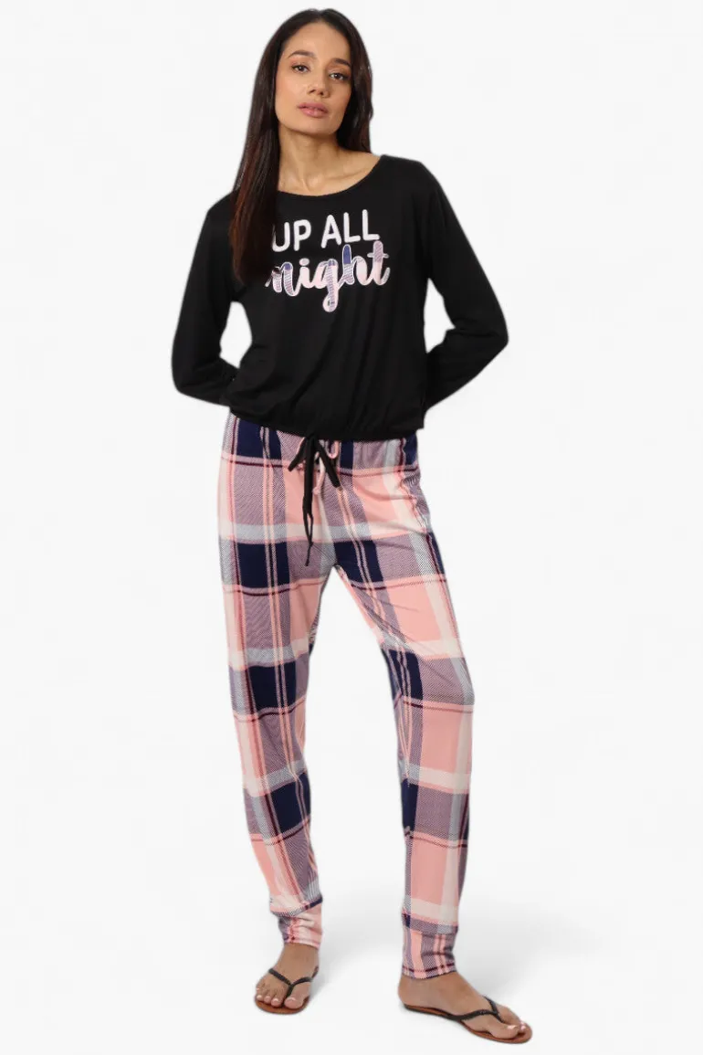 Canada Weather Gear Up All Night Print Drawstring Pajama Top - Black