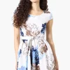 Costa Blanca Floral Belted Cap Sleeve Day Dress - Blue