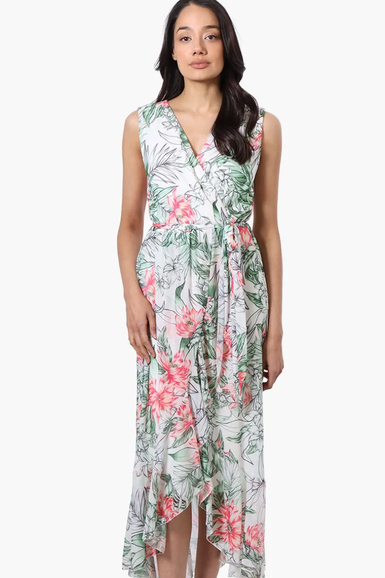 Costa Blanca Floral Crossover Belted Maxi Dress - White