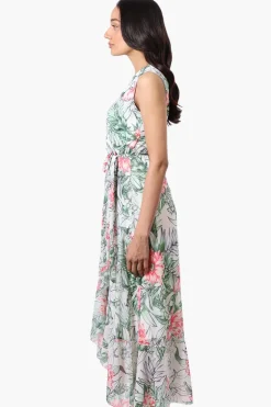 Costa Blanca Floral Crossover Belted Maxi Dress - White