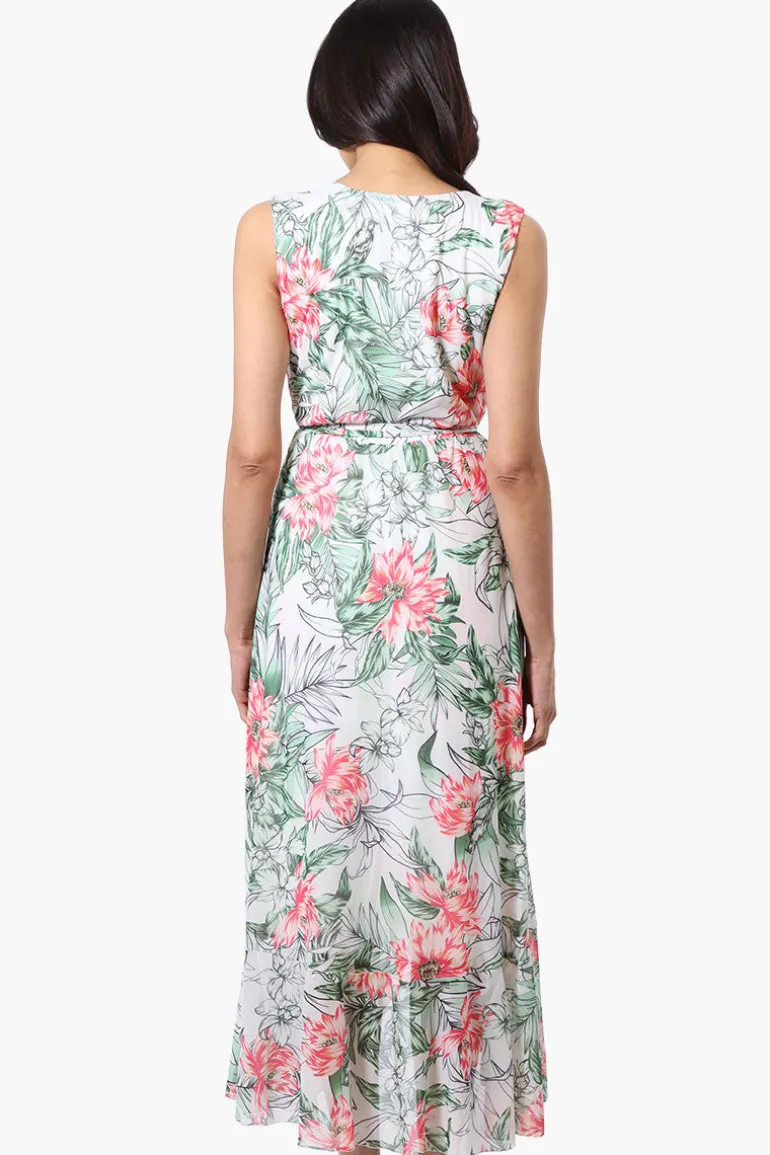 Costa Blanca Floral Crossover Belted Maxi Dress - White