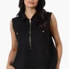 Costa Blanca Half Zip Sleeveless Blouse - Black