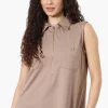 Costa Blanca Half Zip Sleeveless Blouse - Beige