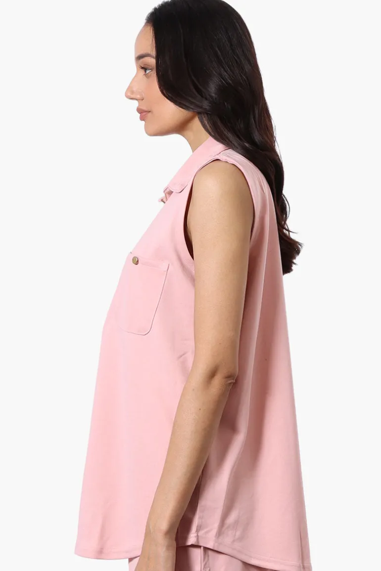 Costa Blanca Half Zip Sleeveless Blouse - Pink