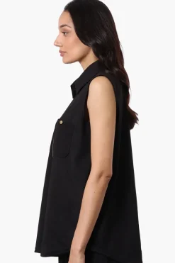 Costa Blanca Half Zip Sleeveless Blouse - Black