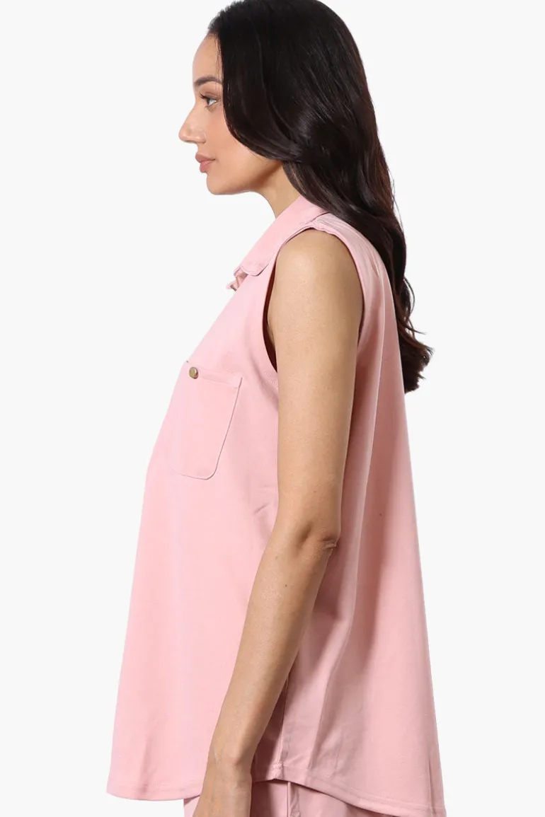 Costa Blanca Half Zip Sleeveless Blouse - Pink