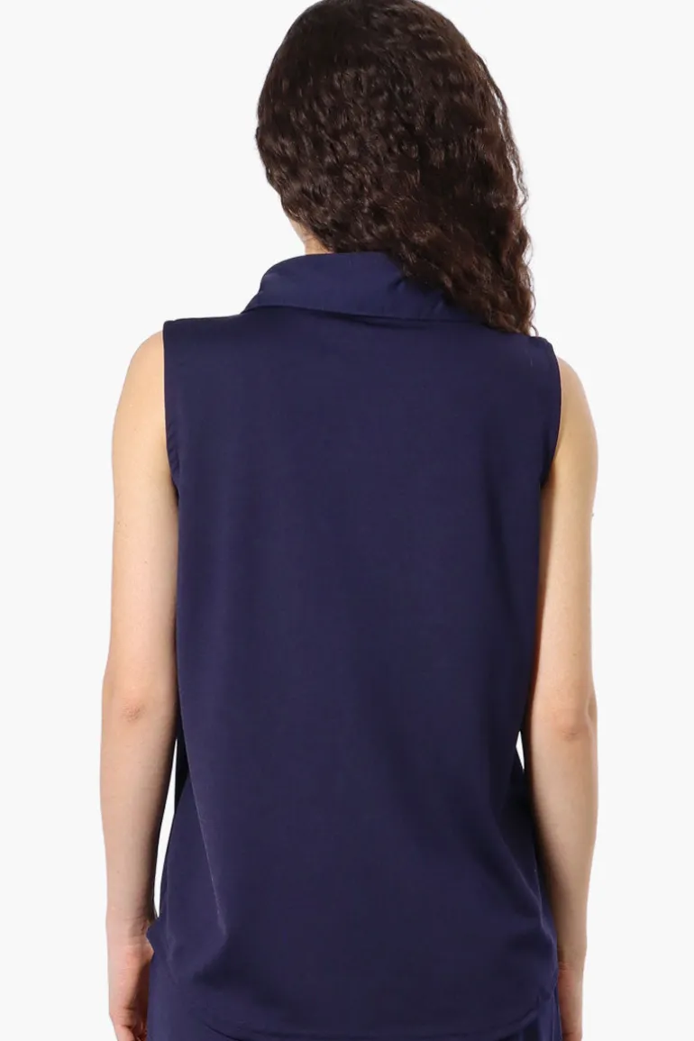 Costa Blanca Half Zip Sleeveless Blouse - Navy