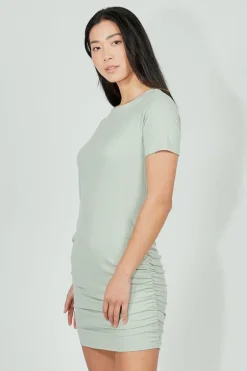 Costa Blanca Ribbed Short Sleeve Ruched Side Day Dress - Mint