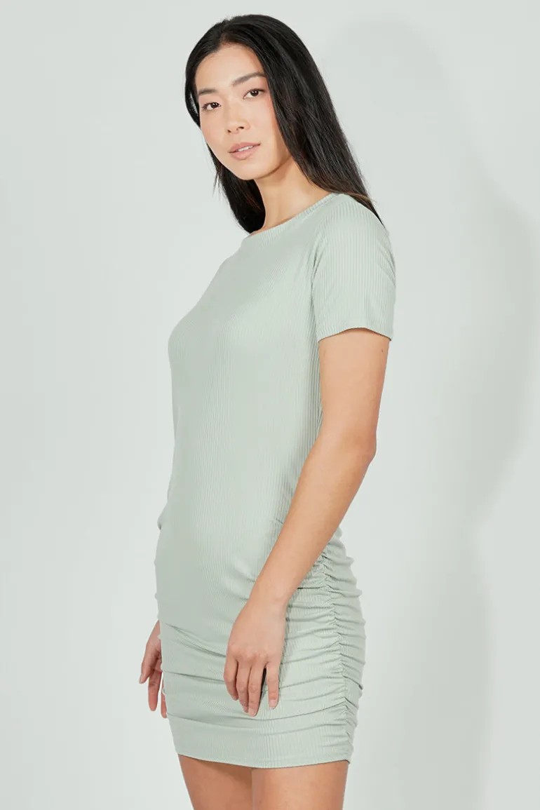 Costa Blanca Ribbed Short Sleeve Ruched Side Day Dress - Mint