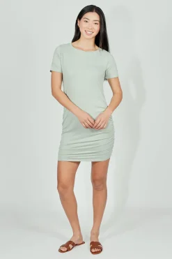 Costa Blanca Ribbed Short Sleeve Ruched Side Day Dress - Mint