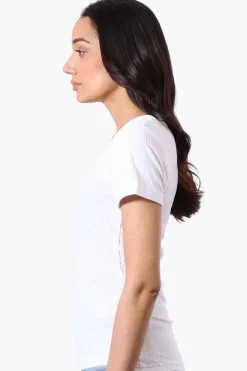 Costa Blanca Ribbed Square Neck Henley Tee - White