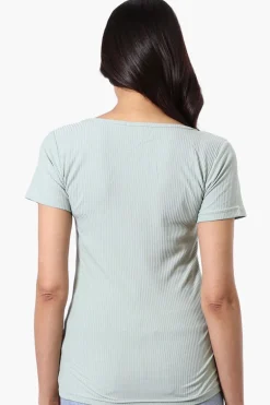 Costa Blanca Ribbed Square Neck Henley Tee - Mint