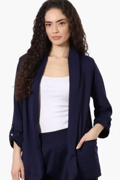Costa Blanca Roll Up Sleeve Open Blazer - Navy