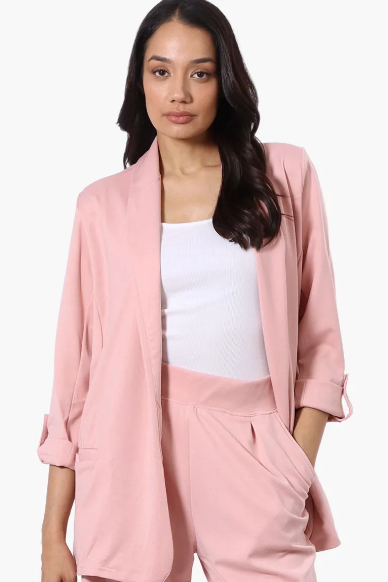 Costa Blanca Roll Up Sleeve Open Blazer - Pink