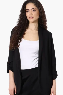 Costa Blanca Roll Up Sleeve Open Blazer - Black